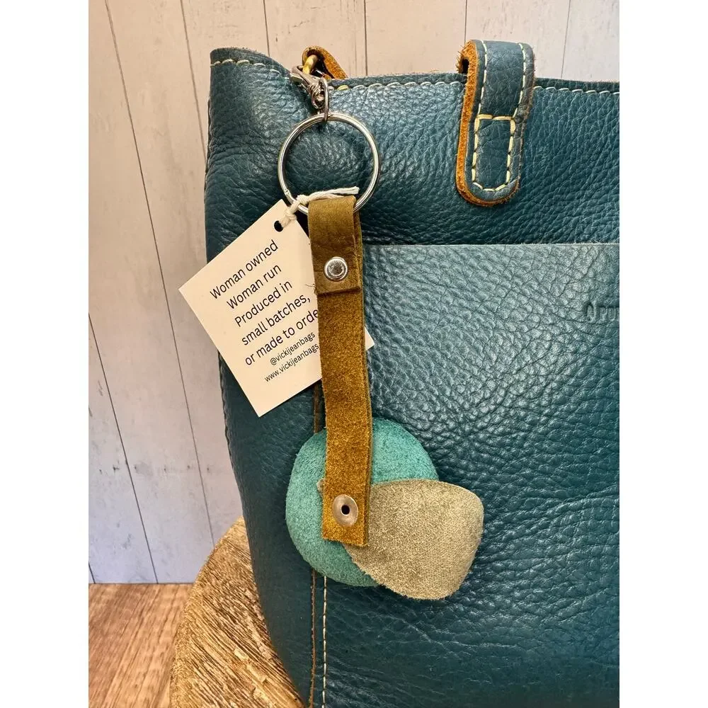 Genuine Leather Round Flower Purse Charm Blue Chartreuse Peach Boho Bag Charm
